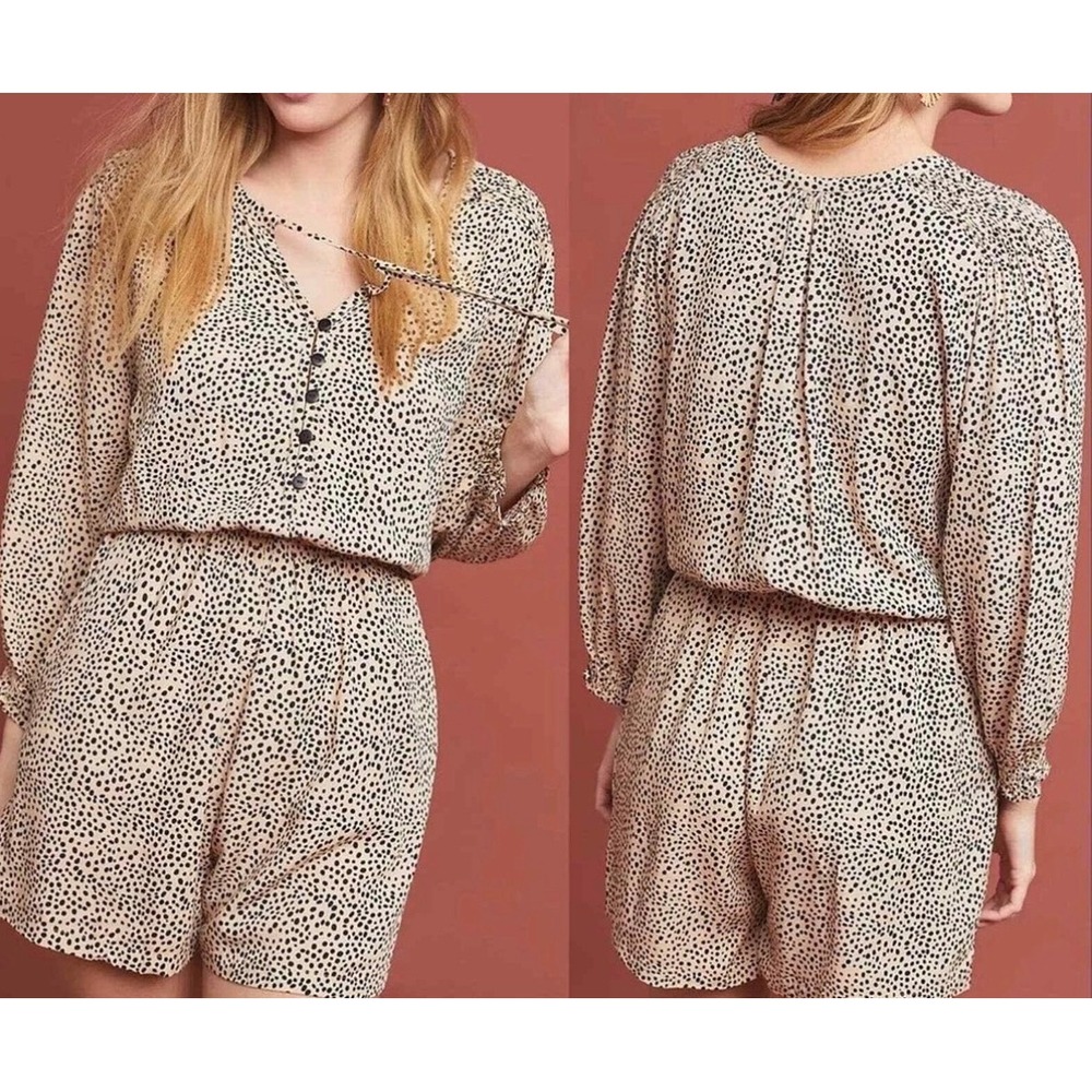 Beachgold anthro Dot Romper Tan Black Tassel boho whimsi resort dainty y2k XSP